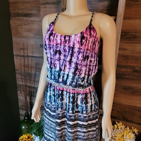 cato Watercolor Maxi Dress M Slinky Knit Stretch Waist Colorful Boho - Picture 4 of 12